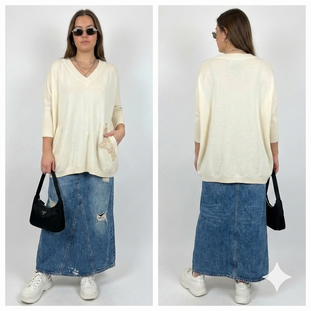 Elisa Cavaletti Art Piece Oversized V-Neck Sweater - Made in Italy Size S/M - Picture 4 of 10
